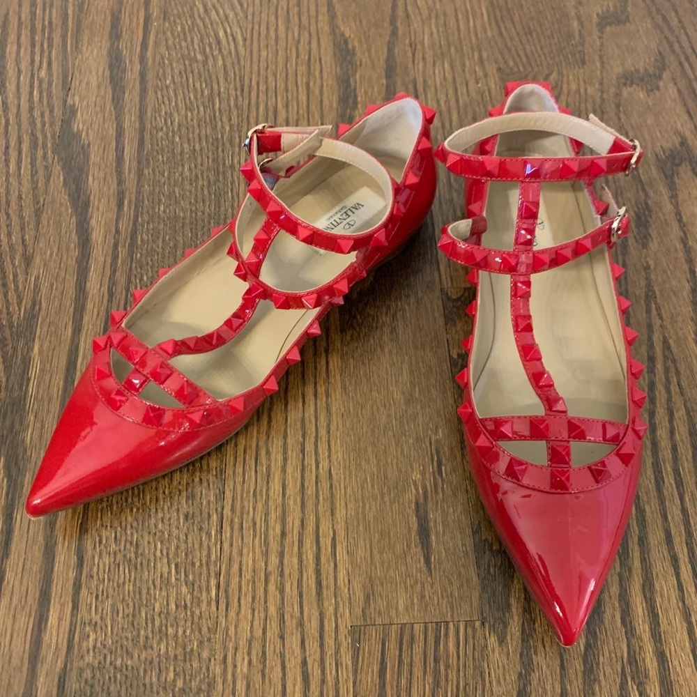 Valentino Rockstud Red Patent Leather Cage Pumps Sz 38